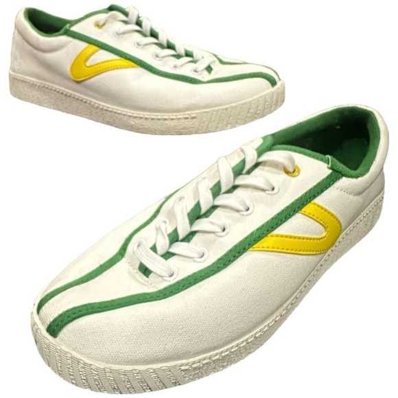 Tretorn x J.Crew Nylite Canvas Sneakers White Green Yellow Size 10 Retro Low-Top - Picture 2 of 7